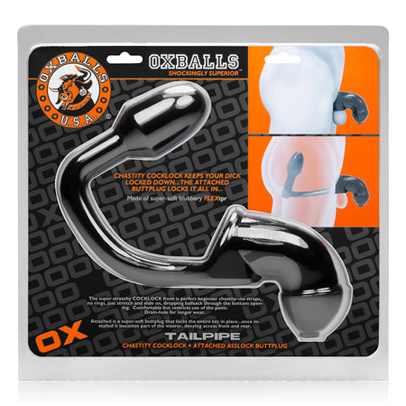 OxBalls Tailpipe, Chastity Cock-Lock And Attacehd Buttplug, Black-0